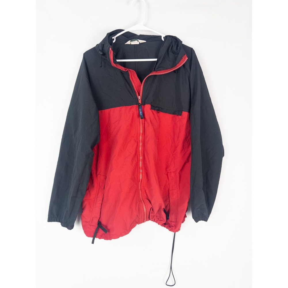 VTG LL Bean Jacket Mens L Color Block Full Zip Hooded Drawstring Logo Outdoor - Picture 1 of 8